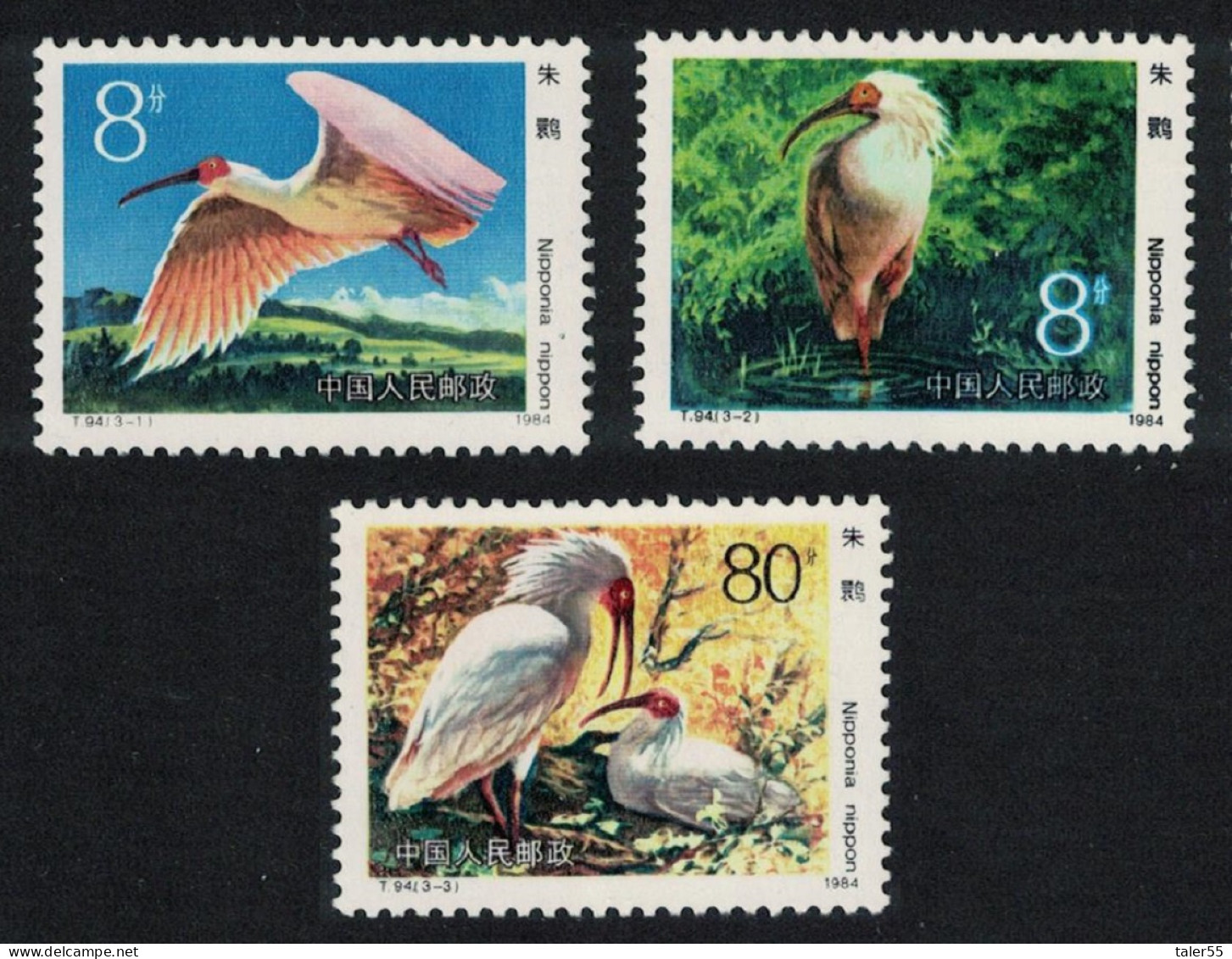 China Birds Japanese Crested Ibis 3v 1984 MNH SG#3311-3313 MI#1934-1936 Sc#1912-1914 - Unused Stamps