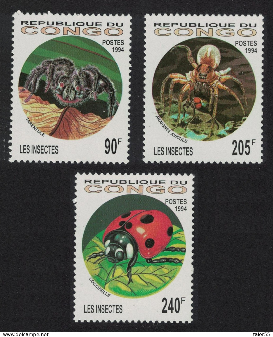 Congo Spiders Insects 3v 1994 MNH MI#1417-19 Sc#1075-1077 - Ungebraucht