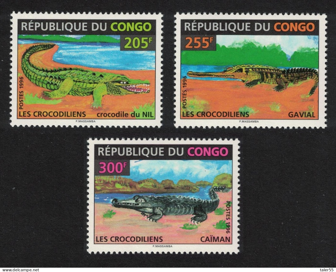 Congo Crocodiles Gavial Caiman 3v 1996 MNH MI#1493-1496 - Ungebraucht