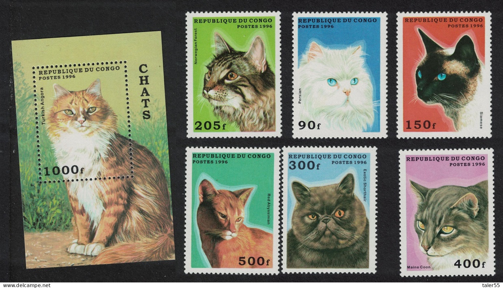 Congo Cats 6v+MS 1996 MNH MI#1451-1456+Block 129 - Nuevas/fijasellos