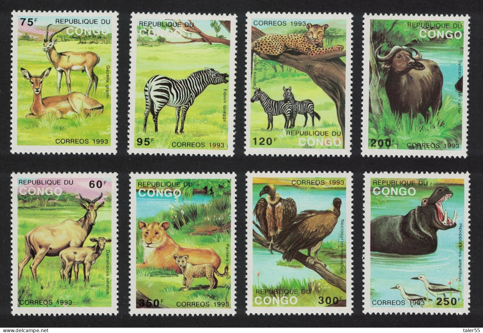 Congo Birds Hippo Zebra Cheetah Wild Animals 8v 1993 MNH SG#1349-1356 MI#1363-1370 - Nuevas/fijasellos