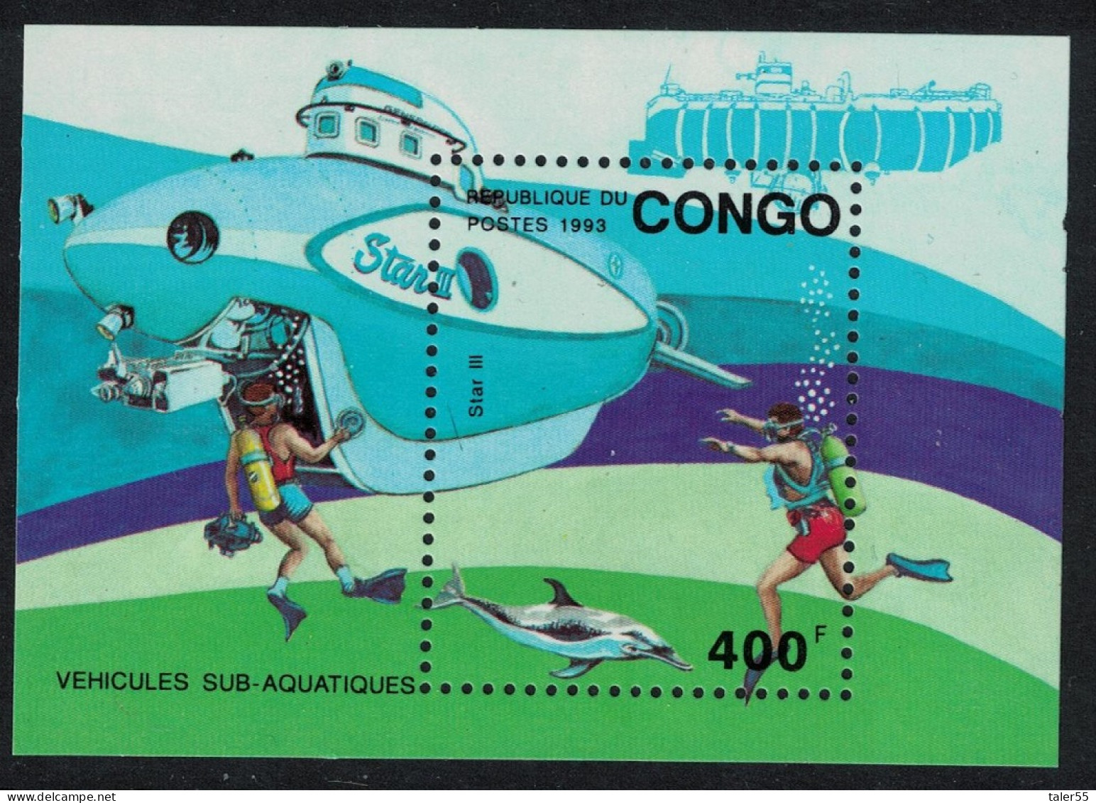 Congo Dolphin Diving Submarines MS 1993 MNH MI#Block 112 - Ungebraucht