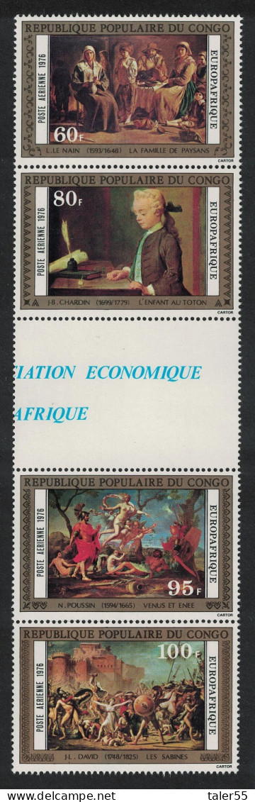 Congo Poussin Chardon David Paintings 4v Strip 1976 MNH SG#513-516 - Neufs