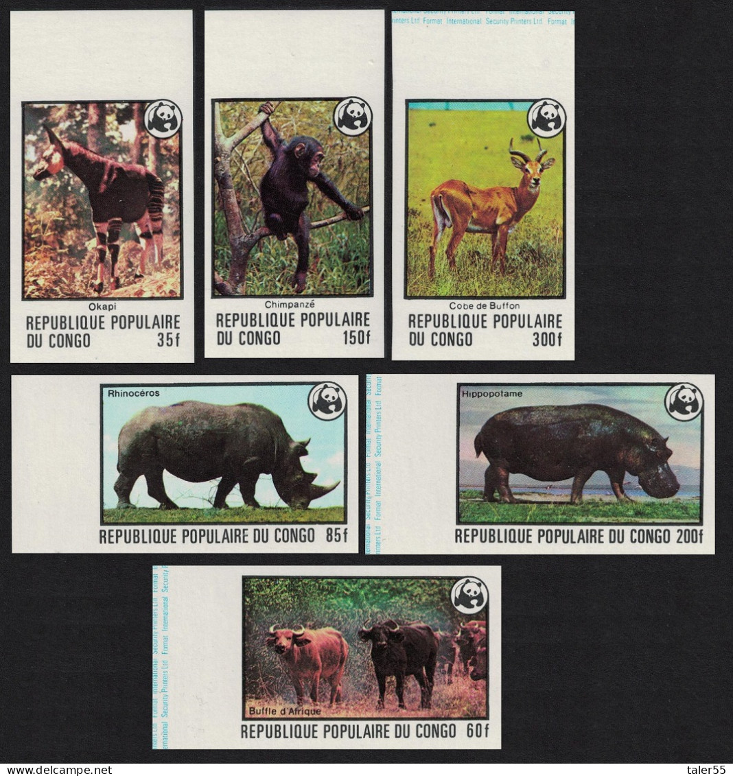 Congo WWF Endangered Species 6v IMPERF Margins 1978 MNH SG#620-625 MI#630B-635B Sc#453-458 - Nuevas/fijasellos