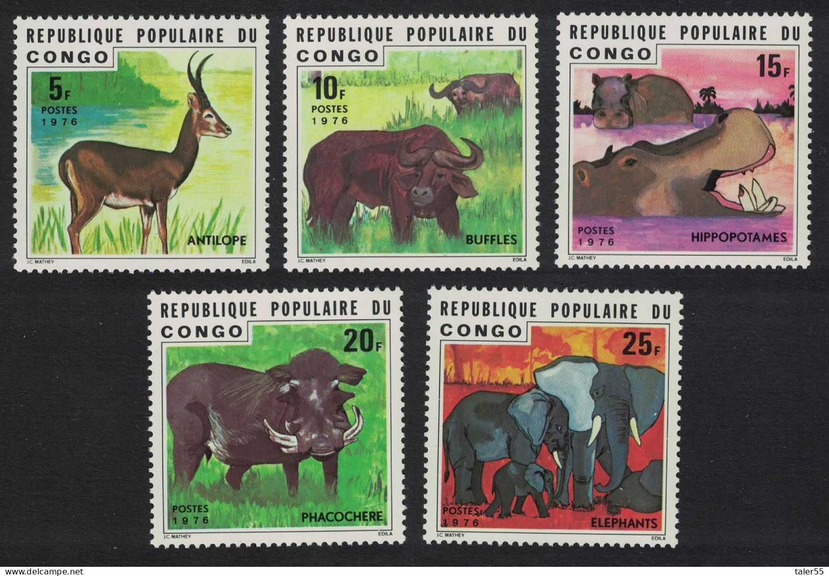 Congo Elephant Hippo Warthog Antelope Fauna 5v 1976 MNH SG#529-533 MI#539-543 - Ungebraucht