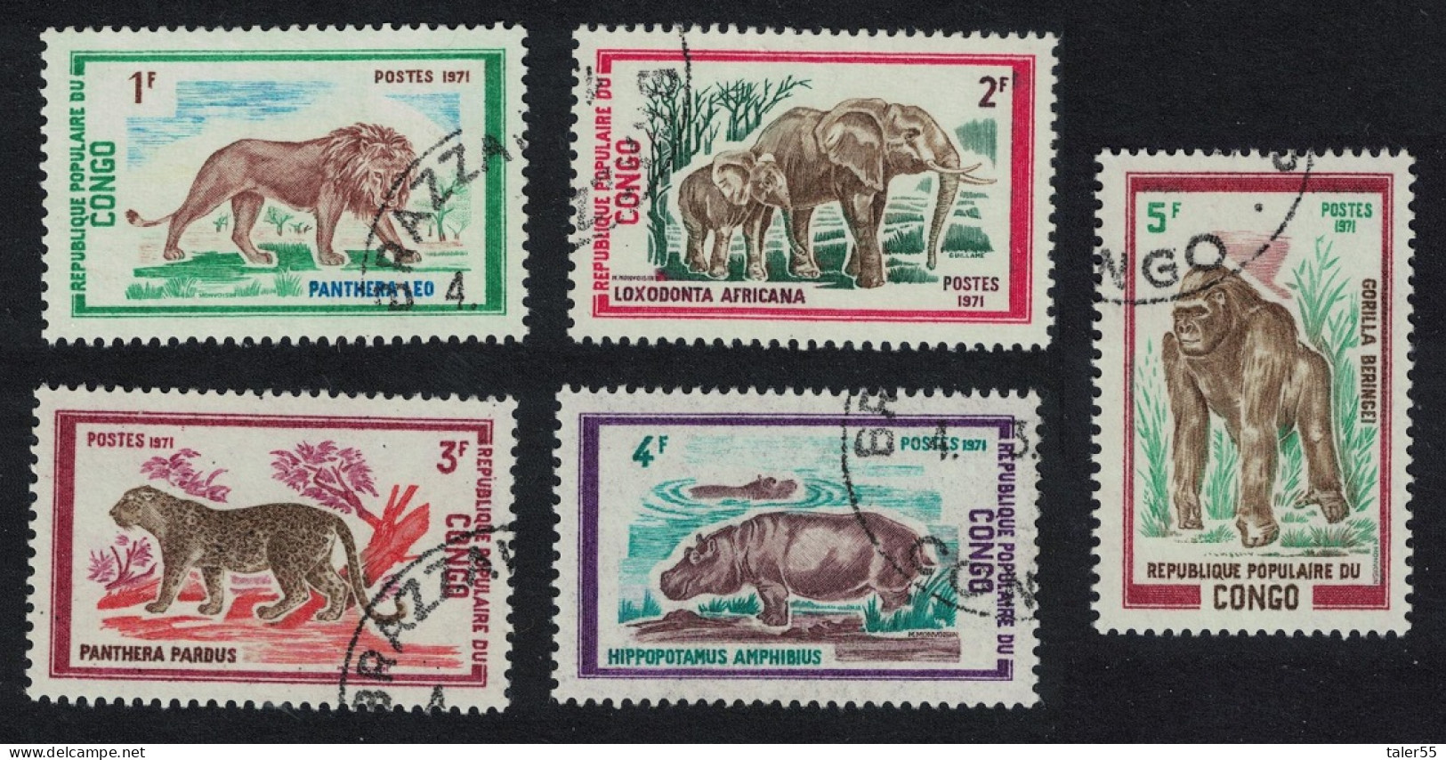 Congo Lions Elephants Hippo Monkeys Wild Animals 5v 1972 Canc SG#333-337 - Usati