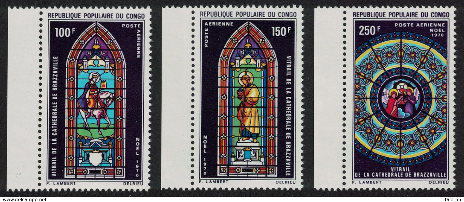 Congo Christmas Stained Glass Windows Brazzaville Cathedral 3v 1970 MNH SG#254-256 - Mint/hinged