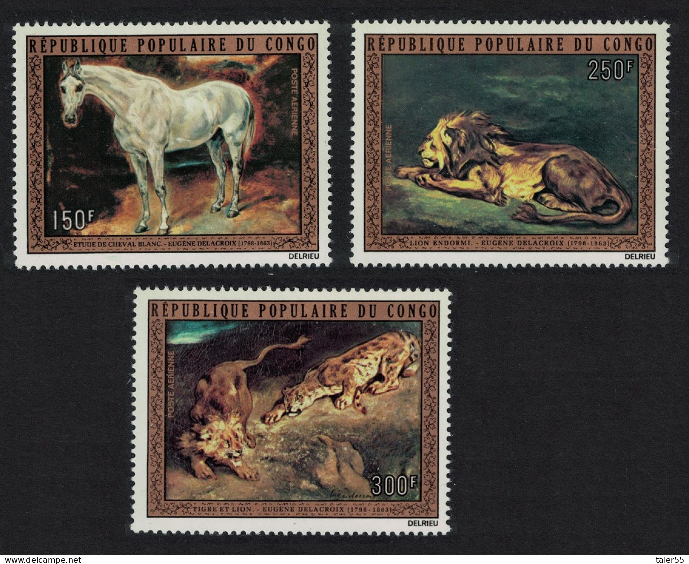 Congo Horse Lions Paintings By Delacroix 3v 1973 MNH SG#362-364 - Mint/hinged