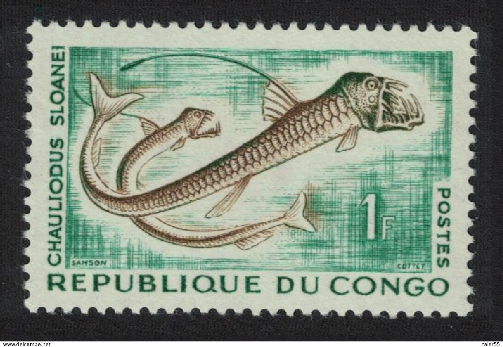 Congo Fish Sloan's Viperfish 'Hauliodus Sloanei' 1f 1961 MNH SG#14 - Mint/hinged