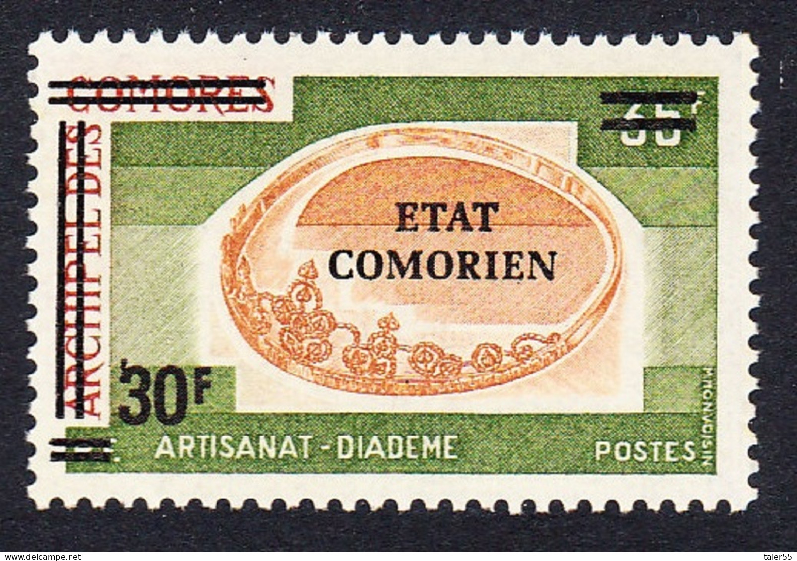 Comoro Is. Diadem Overprint 'Etat Comorien' 30 Fr On 35 Fr 1975 MNH MI#221 Sc#142 - Otros & Sin Clasificación