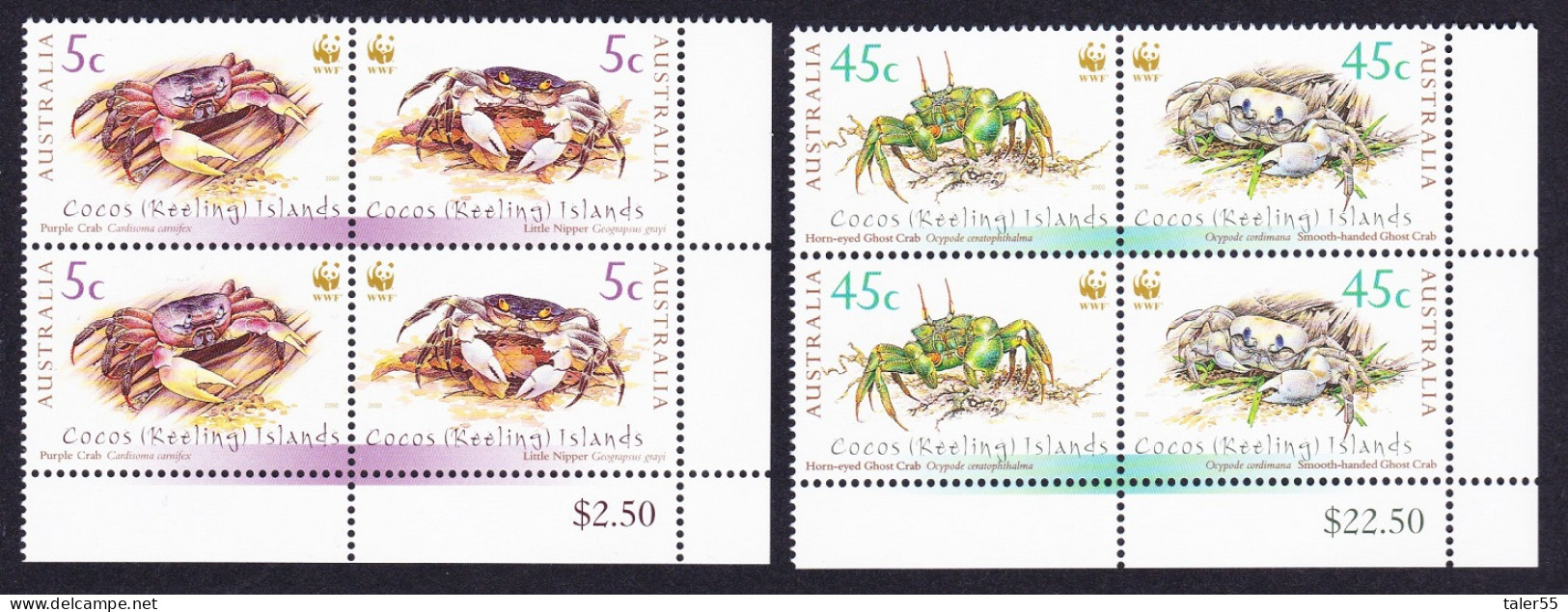 Cocos (Keeling) Is. WWF Crabs Pairs Corner Blocks 2000 MNH SG#389-392 MI#400-403 Sc#333-334 A-b - Cocoseilanden