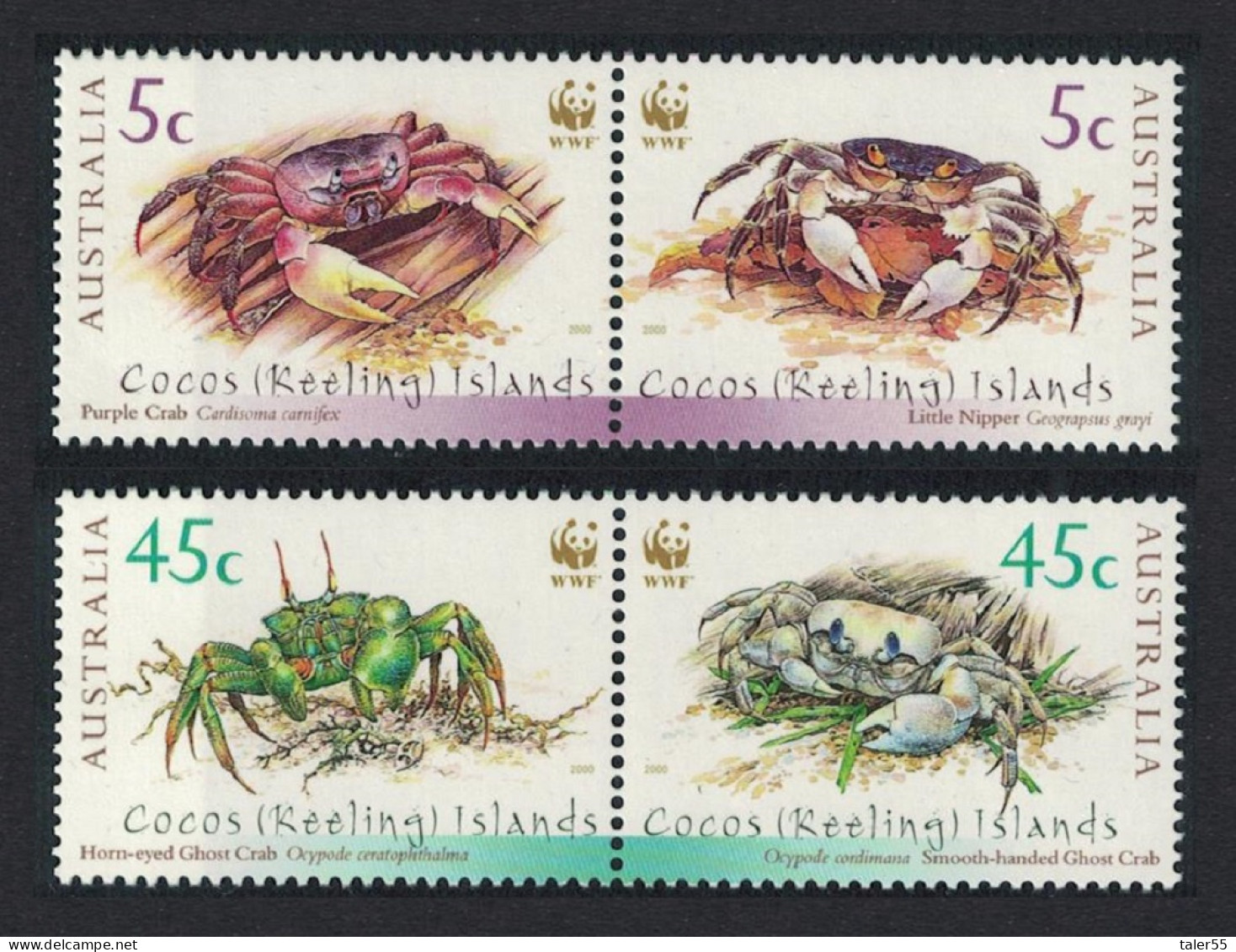 Cocos (Keeling) Is. WWF Crabs 4v In Pairs 2000 MNH SG#389-392 MI#400-403 Sc#333-334 A-b - Cocos (Keeling) Islands