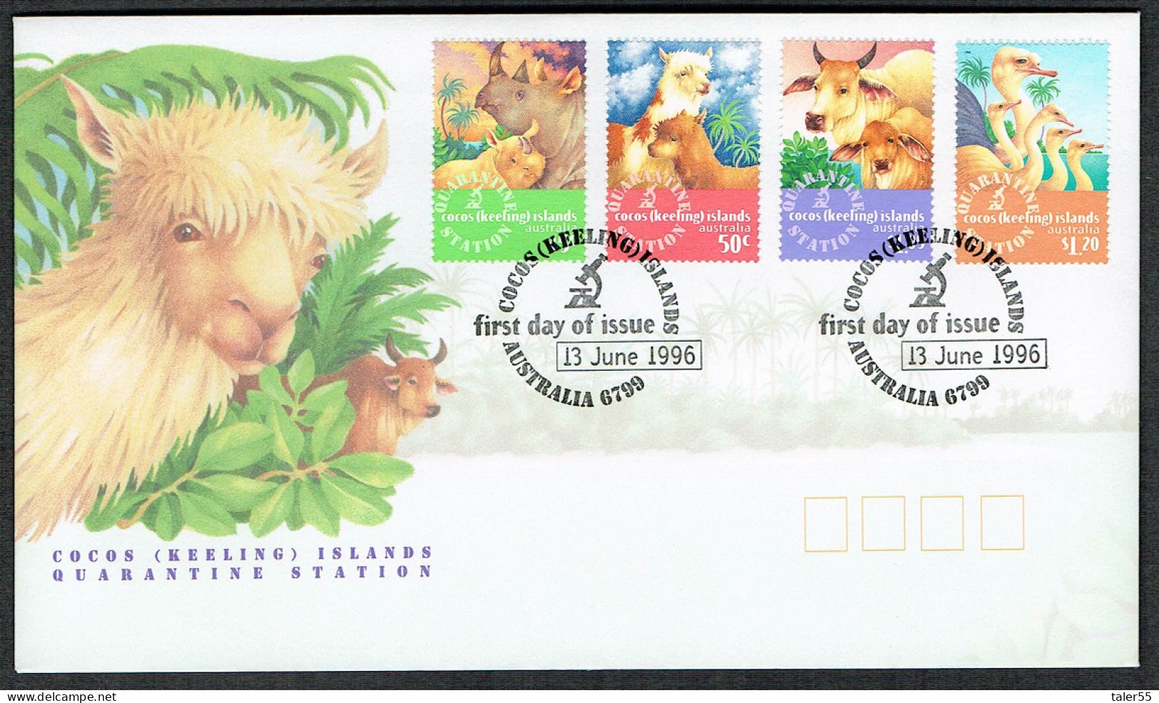 Cocos (Keeling) Is. Ostrich Birds Rhinoceros 4v FDC 1996 SG#347-350 - Cocoseilanden