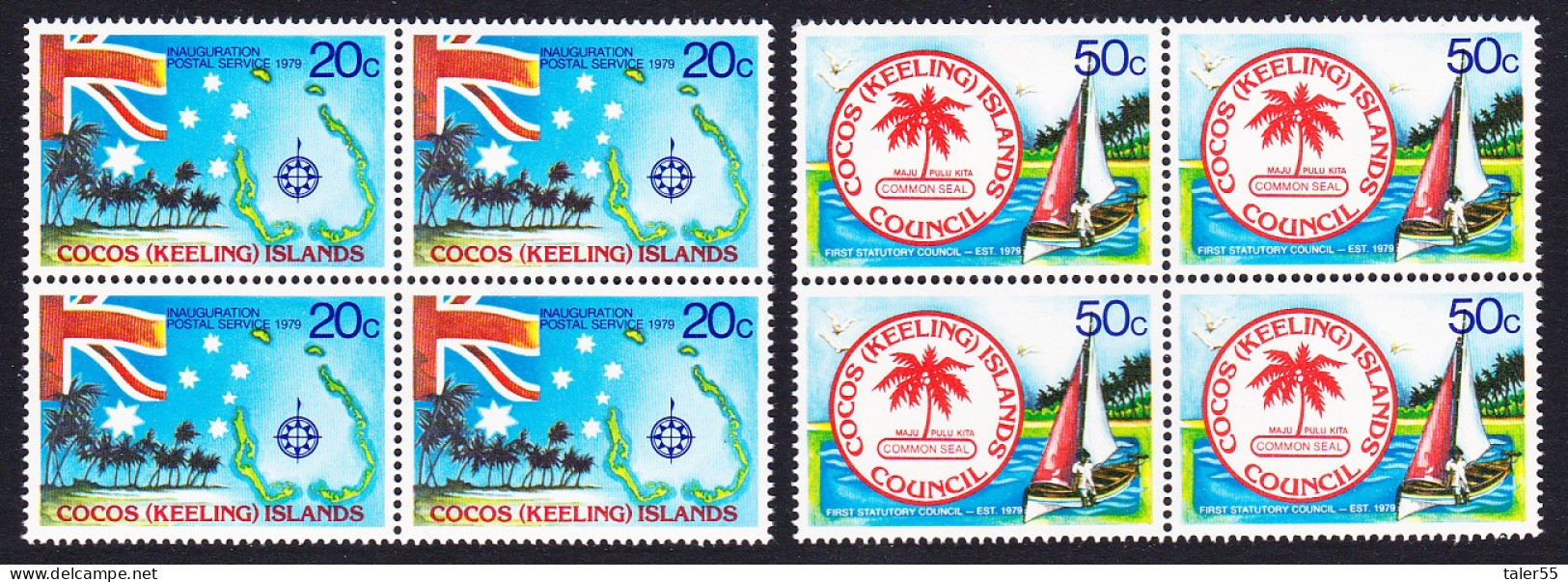 Cocos (Keeling) Is. Sailing Southern Cross 2v Blocks Of 4 1979 MNH SG#32-33 Sc#32-33 - Isole Cocos (Keeling)