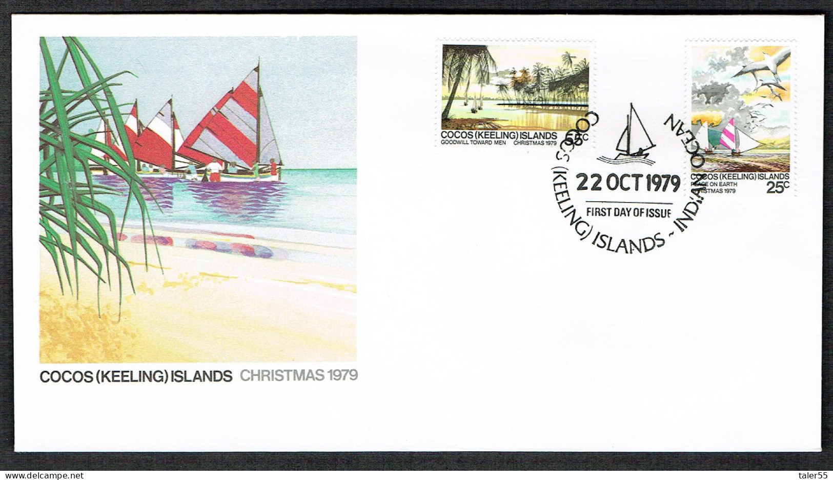 Cocos (Keeling) Is. Birds Sailing Palms Christmas 2v FDC 1979 SG#48-49 - Islas Cocos (Keeling)