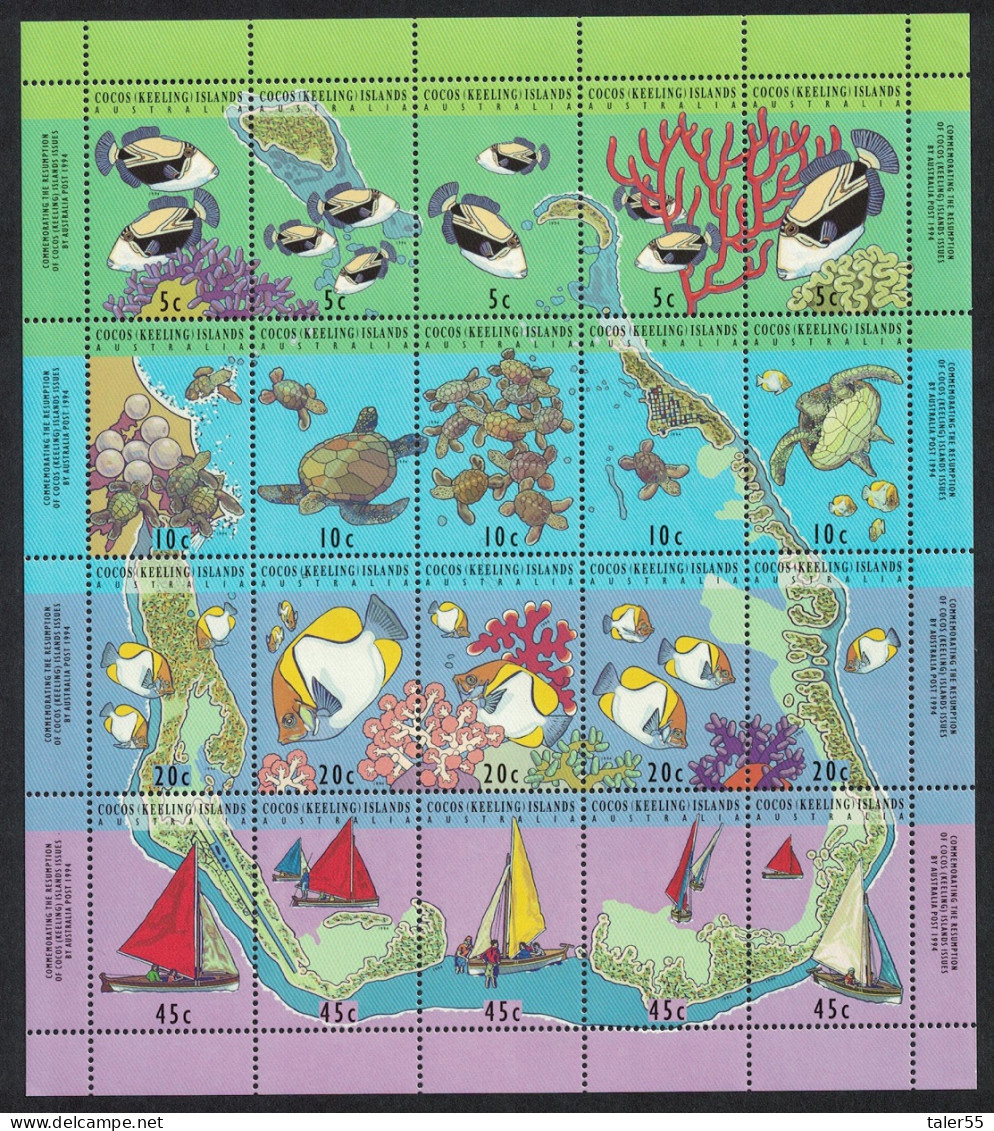 Cocos (Keeling) Is. Fish Corals Turtles Sailing 20v 1994 MNH SG#296-315 Sc#292E - Kokosinseln (Keeling Islands)