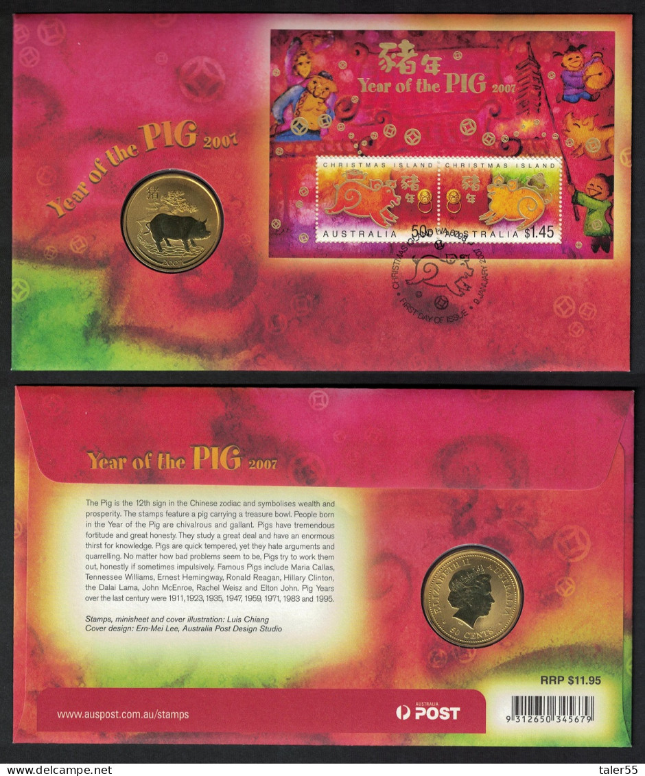Christmas Is. Chinese New Year 'Year Of The Pig' Numismatic FDC 2007 SG#MS614 - Christmas Island