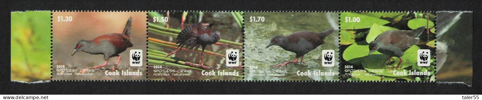 Cook Is. WWF Spotless Crake Bird Strip Of 4v Without Frame 2014 MNH SG#1808a-1811a - Islas Cook