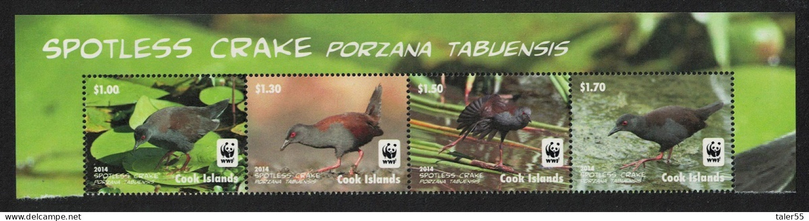 Cook Is. WWF Spotless Crake Bird Top Strip Of 4v Without Frame 2014 MNH SG#1808a-1811a - Islas Cook