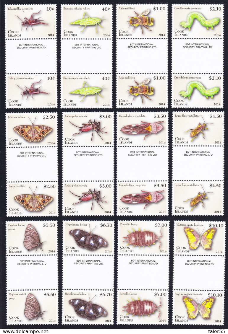 Cook Is. Insects Beetle Dragonfly Definitives Part 2 12v Gutter Pairs 2014 SG#1714-1737 Sc#1491-1502 - Cook Islands