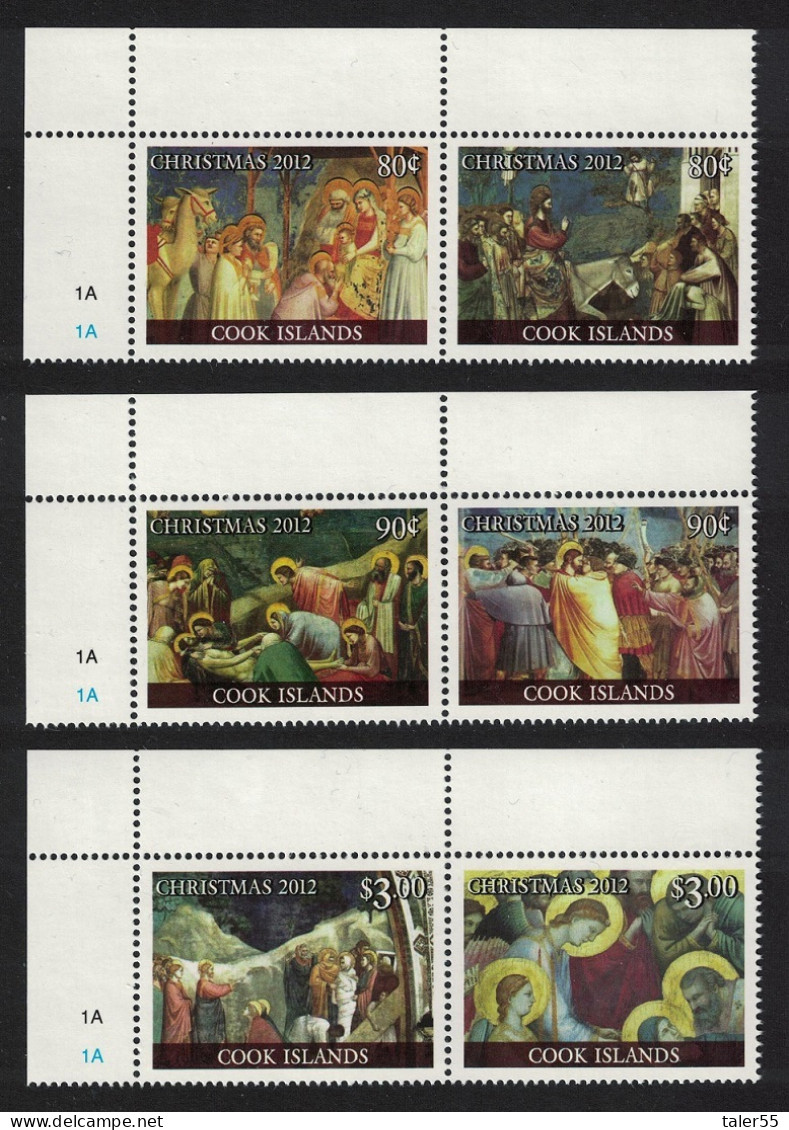 Cook Is. Christmas. Paintings By Giotto Di Bondone Corner Pairs 2012 MNH SG#1662-1667 - Islas Cook