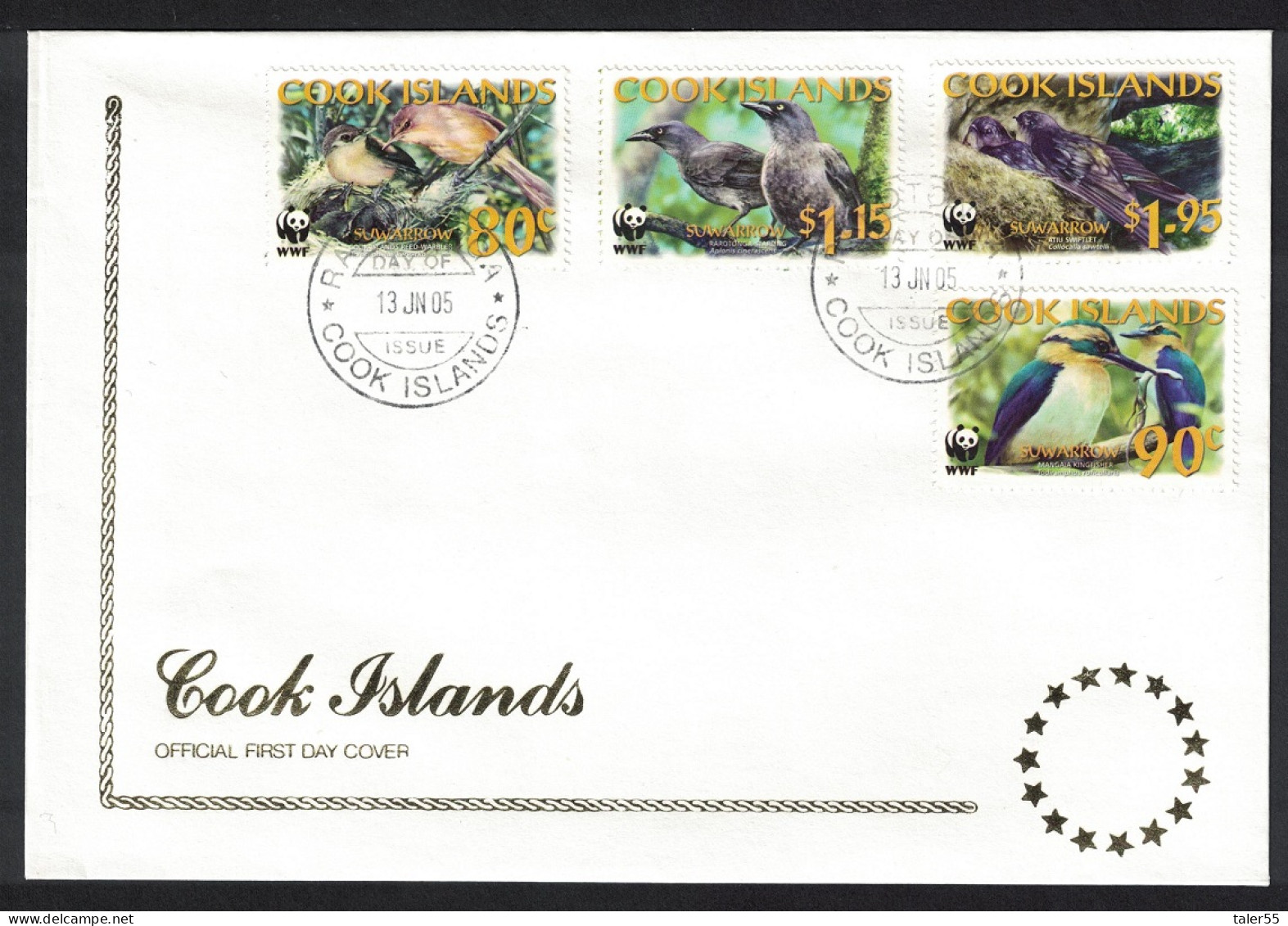 Cook Is. WWF Land Birds FDC 2005 SG#1474 MI#1540-1543 Sc#1270-1273 - Islas Cook