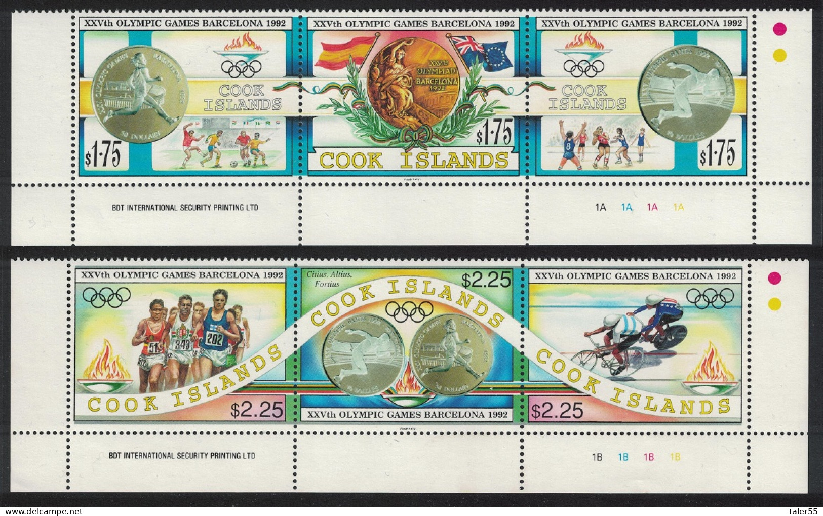 Cook Is. Football Olympic Games Barcelona 2 Strips Margins 1992 MNH SG#1304-1309 Sc#1108-1109 - Islas Cook