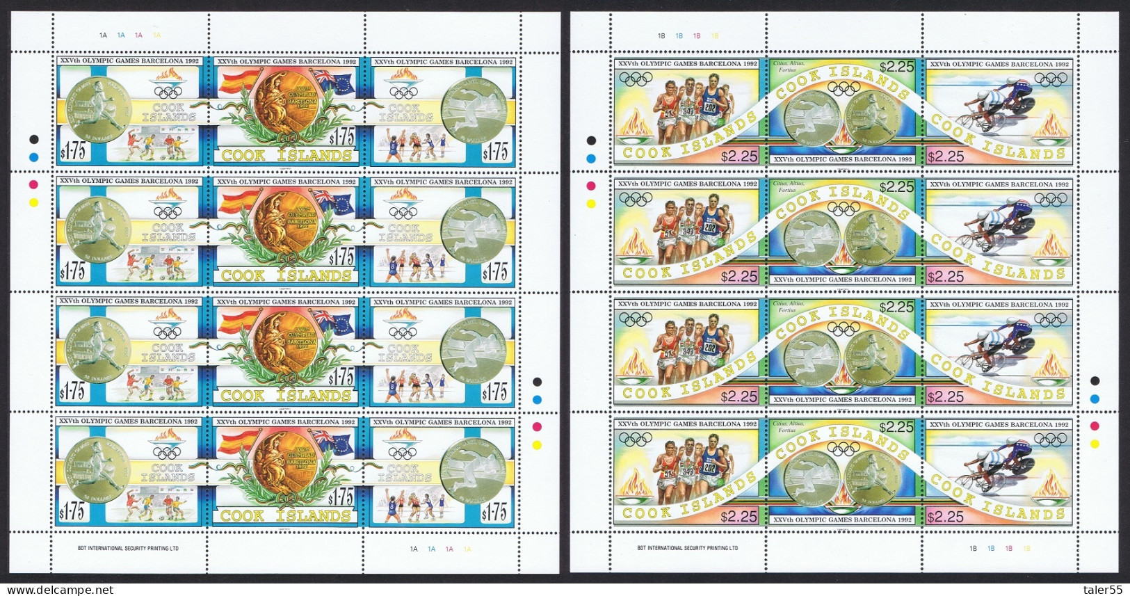 Cook Is. Football Olympic Games Barcelona 2 Full Sheets 1992 MNH SG#1304-1309 Sc#1108-1109 - Islas Cook