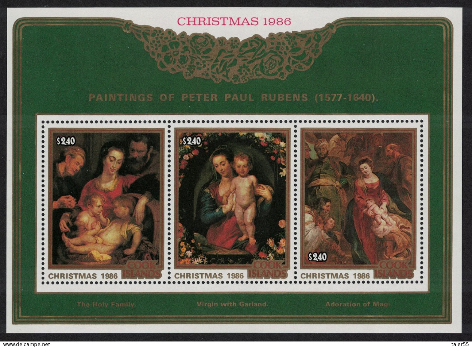 Cook Is. Paintings By Rubens Christmas MS T1 1986 MNH SG#MS1083 - Cook