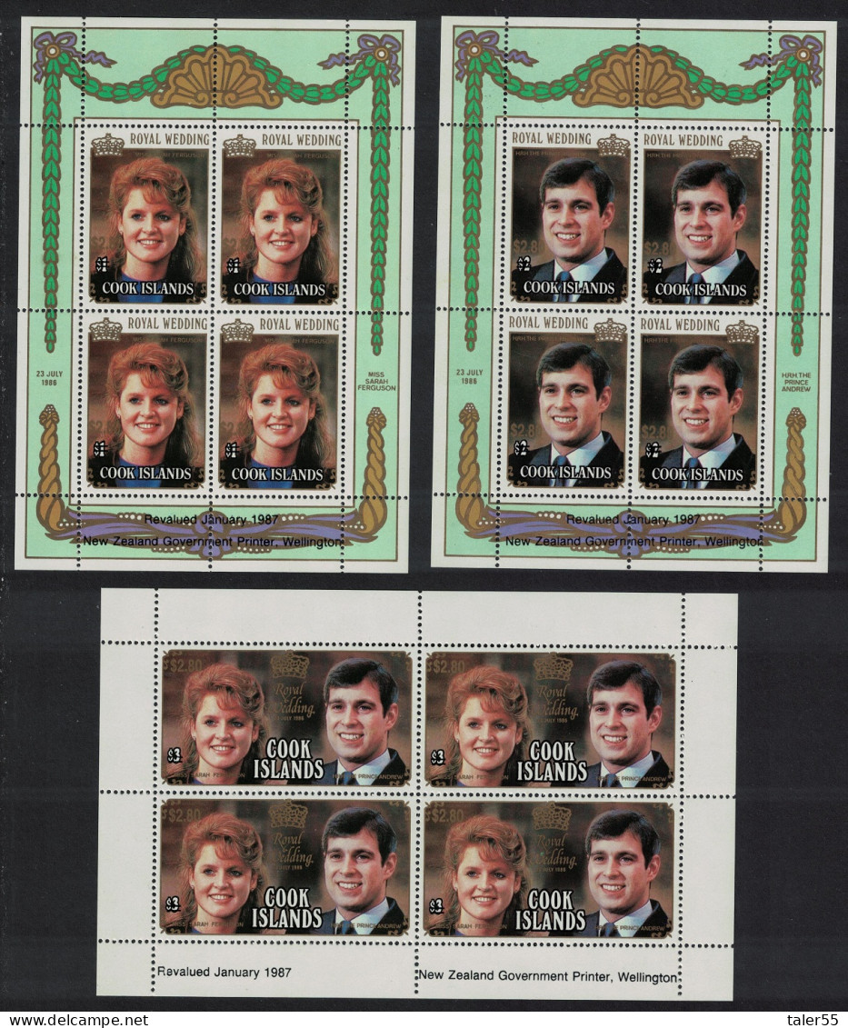 Cook Is. Royal Wedding Prince Andrew Sheetlets Revalued 1987 MNH SG#1147-1149 - Cook