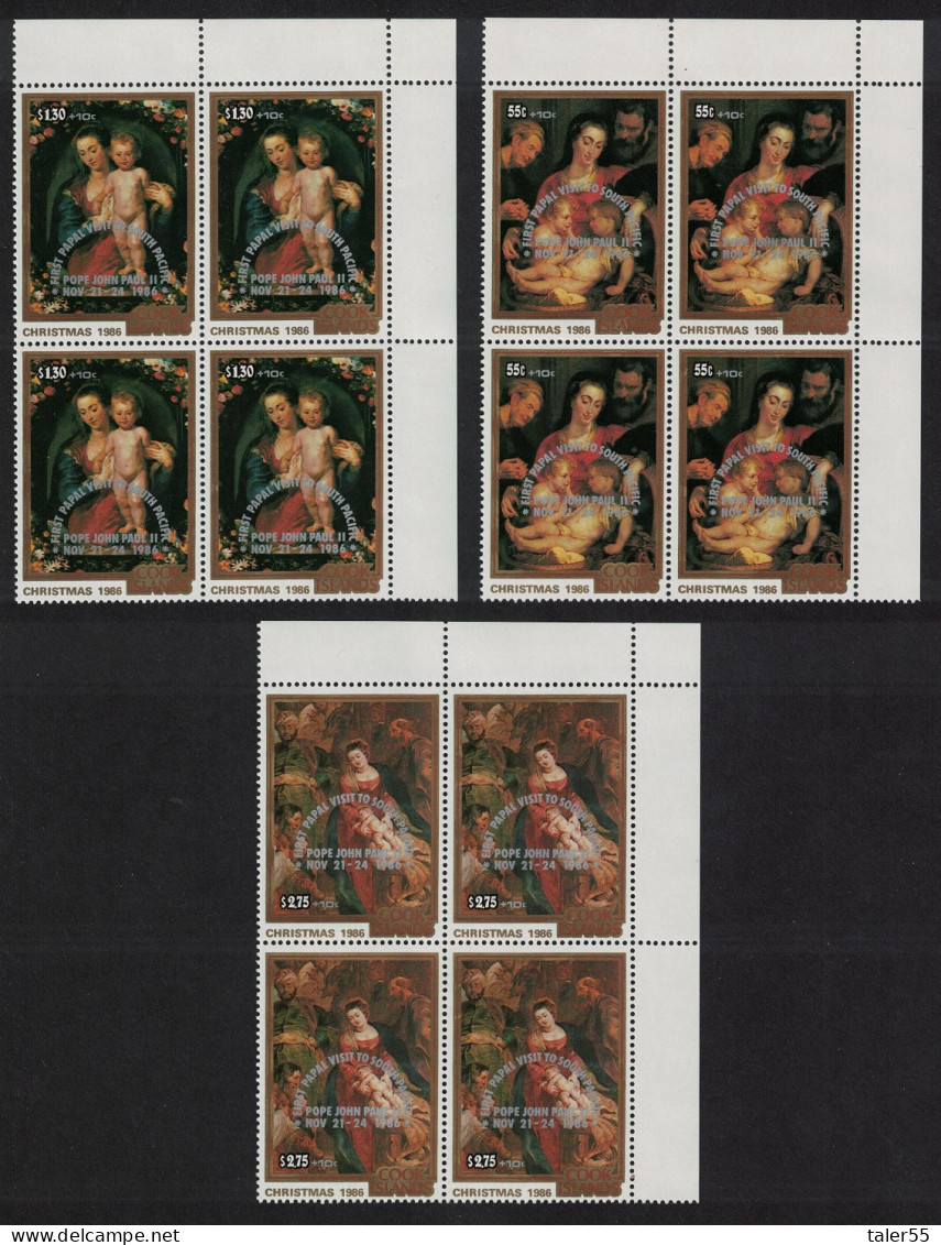 Cook Is. Visit Of Pope Rubens Paintings Corner Blocks Of 4 1986 MNH SG#1085-1087 - Cook