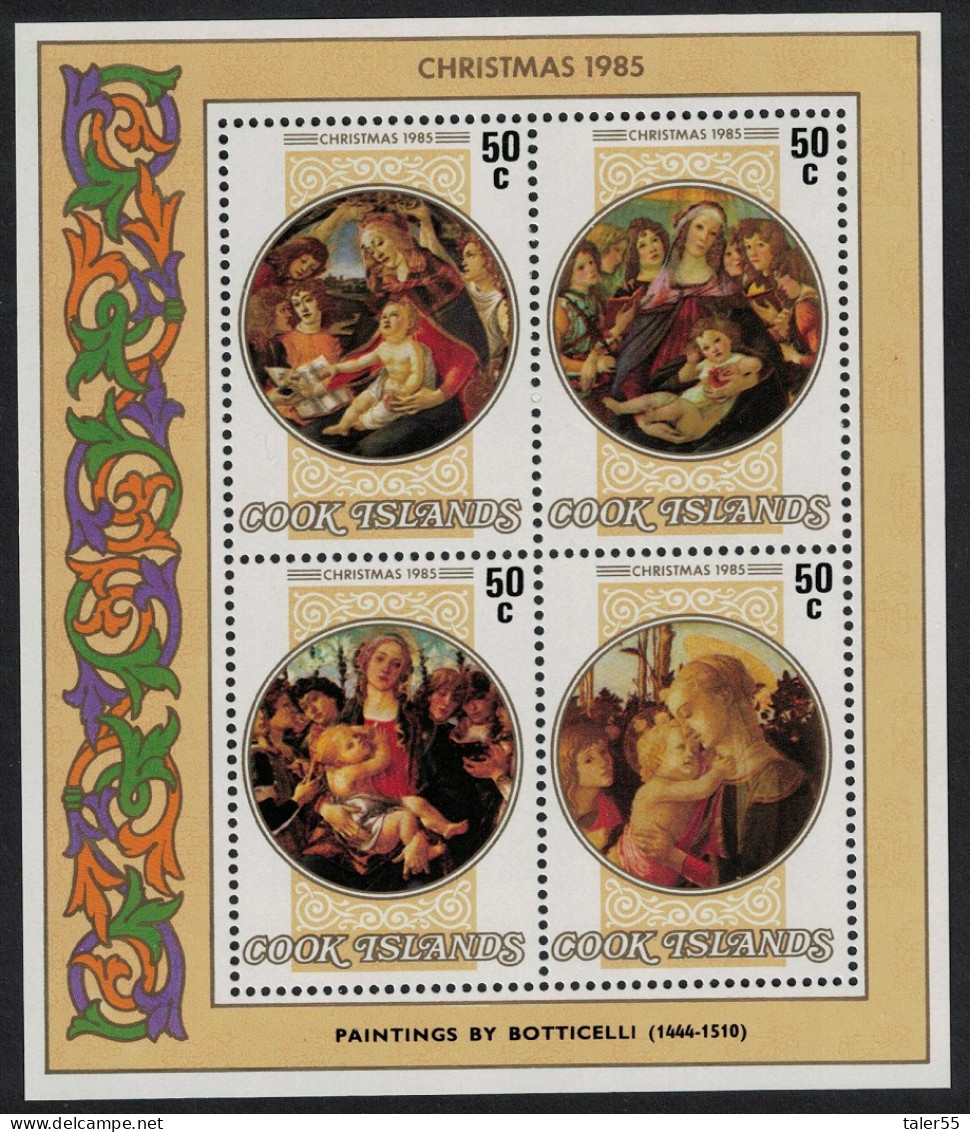 Cook Is. 'Virgin And Child' Paintings By Botticelli MS 1985 MNH SG#MS1056 - Cook