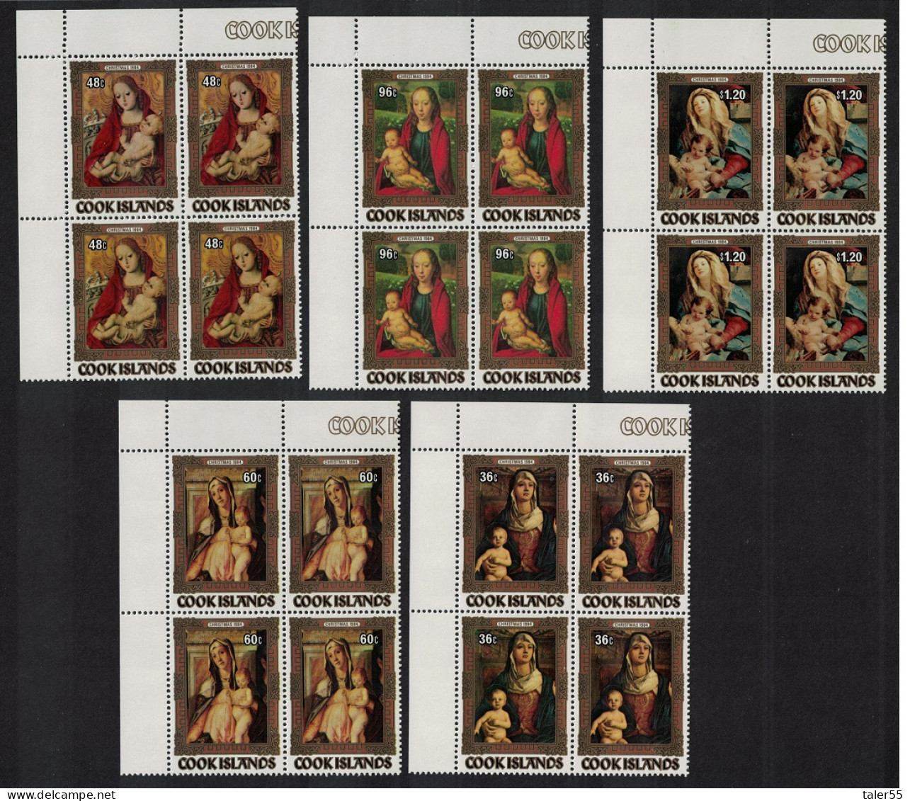 Cook Is. Christmas Paintings 5v Corner Blocks Of 4 1984 MNH SG#1008-1012 - Cook