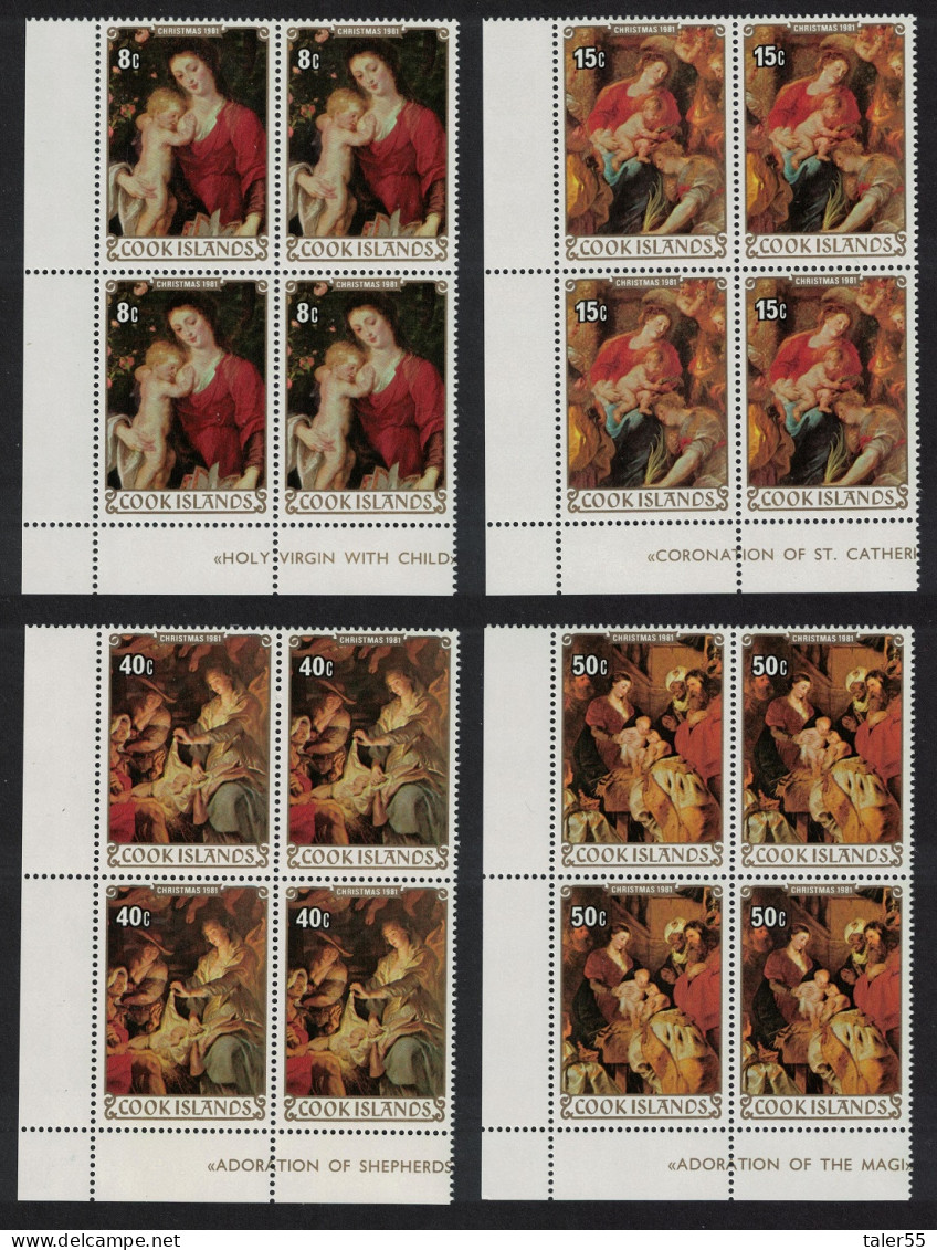 Cook Is. Christmas. Details Of Paintings By Rubens 4v Corners 1982 MNH SG#827-830 - Cookeilanden