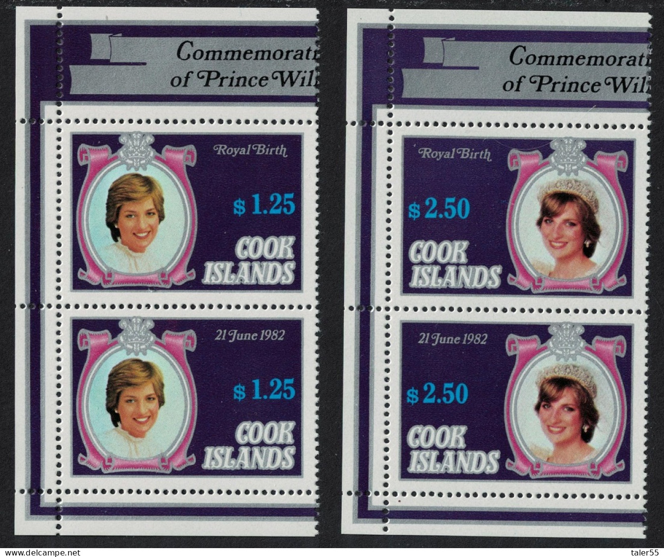 Cook Is. Birth Of Prince William Of Wales 2nd Issue Corner Pairs 1982 MNH SG#843-846 - Cookeilanden