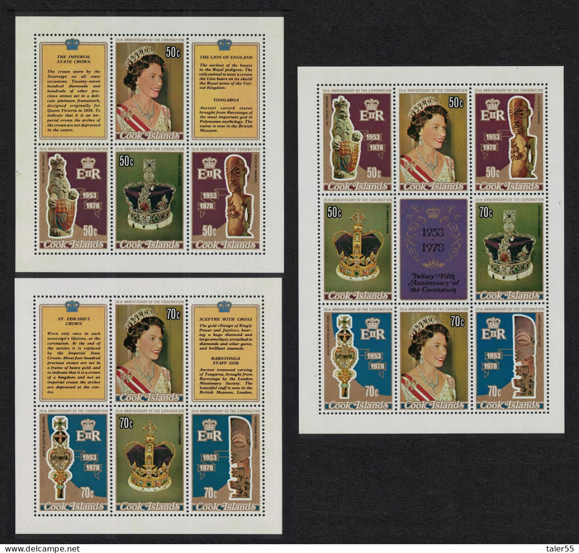 Cook Is. 25th Anniversary Of Coronation 3 Sheetlets 1978 MNH SG#593-MS601 - Islas Cook