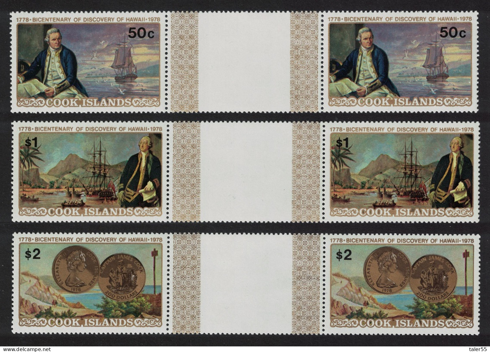Cook Is. Captain Cook Discovery Of Hawaii 3v Gutter Pairs 1978 MNH SG#584-586 MI#547-549 Sc#480-482 - Islas Cook