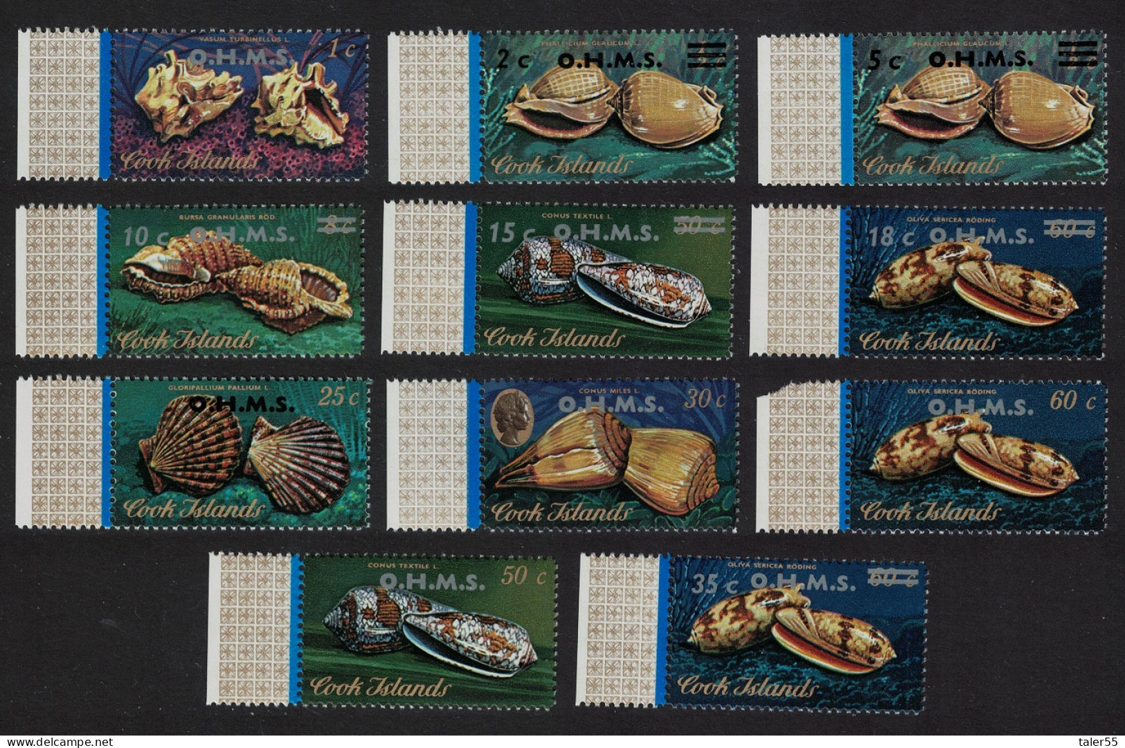 Cook Is. Shells 11v Overprint 'O.H.M.S.' 1978 MNH SG#O16-O26 - Islas Cook