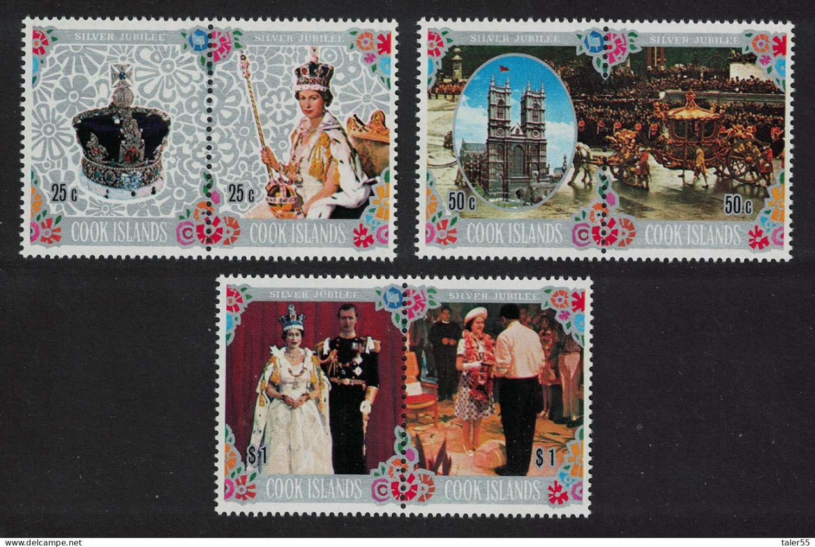 Cook Is. Silver Jubilee 3 Pairs 1977 MNH SG#564-569 - Islas Cook