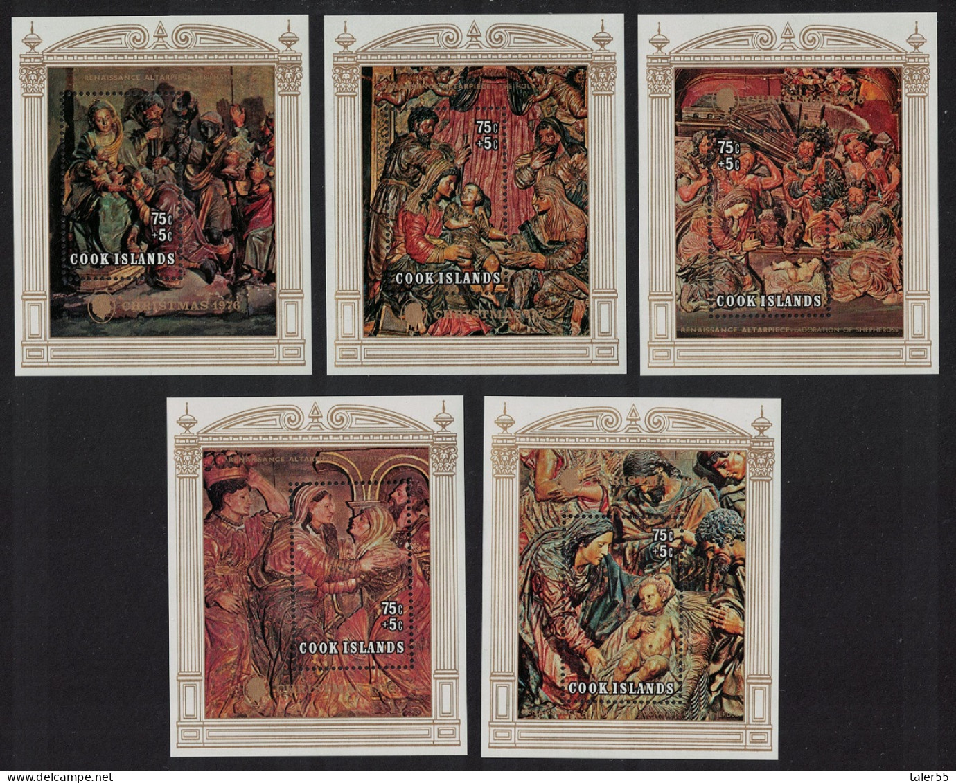 Cook Is. Christmas Renaissance Sculptures 5 MSs 1976 MNH SG#MS562 Sc#B55-B59 - Islas Cook