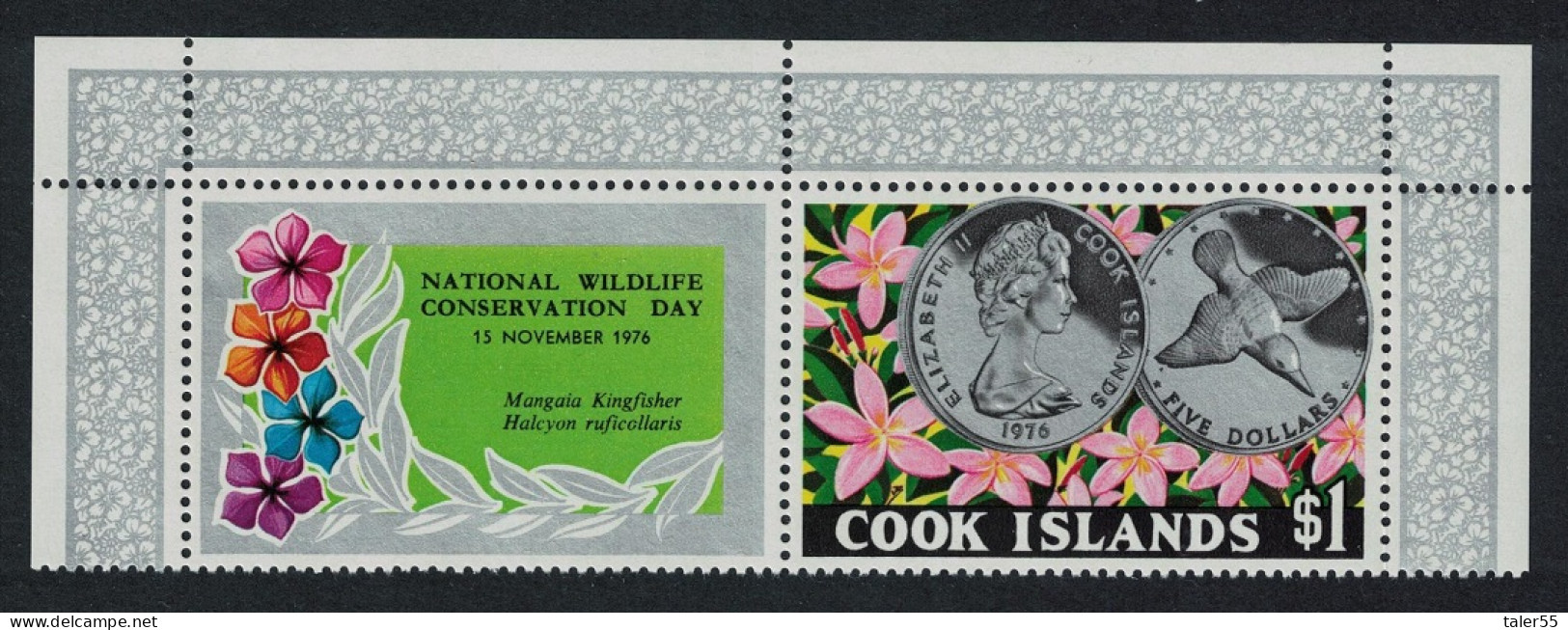 Cook Is. Bird Coin Environment Pair With Label 1976 MNH SG#563 Sc#464 - Islas Cook