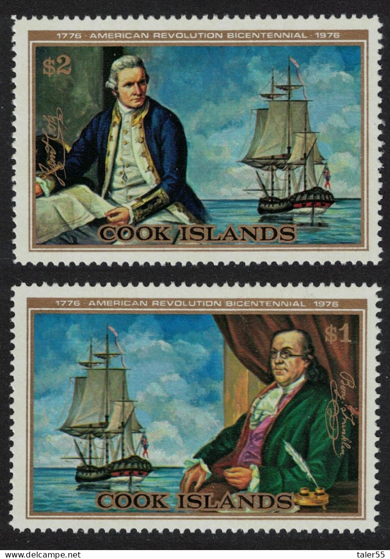 Cook Is. Captain Cook Franklin American Revolution 2v 1976 MNH SG#541-542 MI#485-486 - Islas Cook