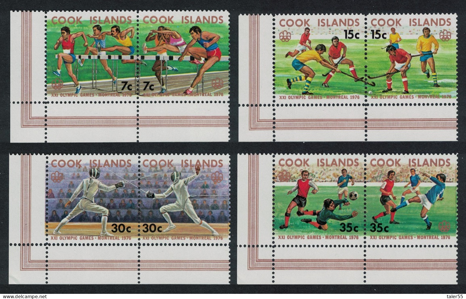 Cook Is. Football Fencing Olympic Games Montreal 4 Pairs Corners 1976 MNH SG#547-554 - Islas Cook