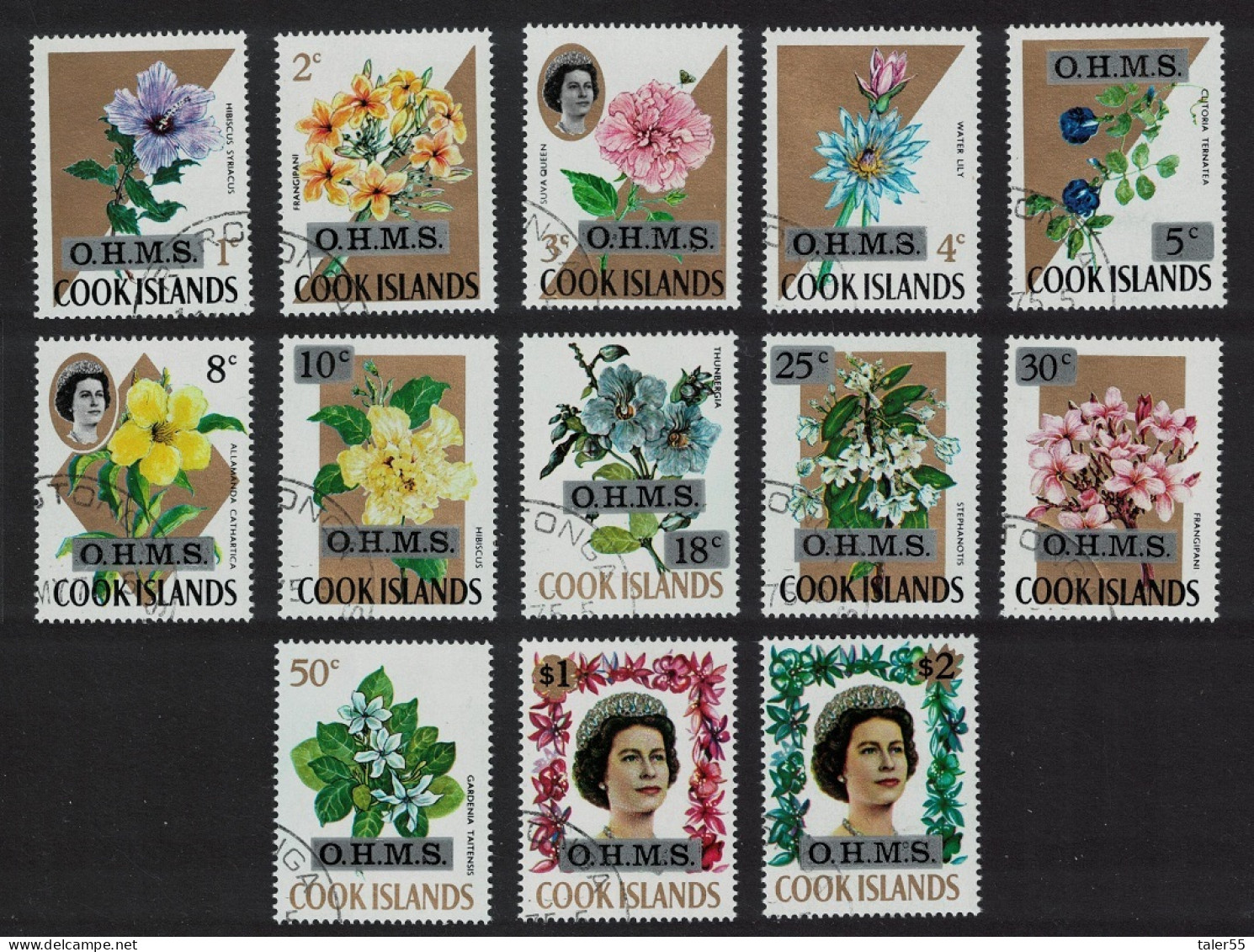 Cook Is. Flowers OFFICIAL STAMPS Optd 'O.H.M.S' 13v 1975 Canc SG#O1-O13 - Islas Cook