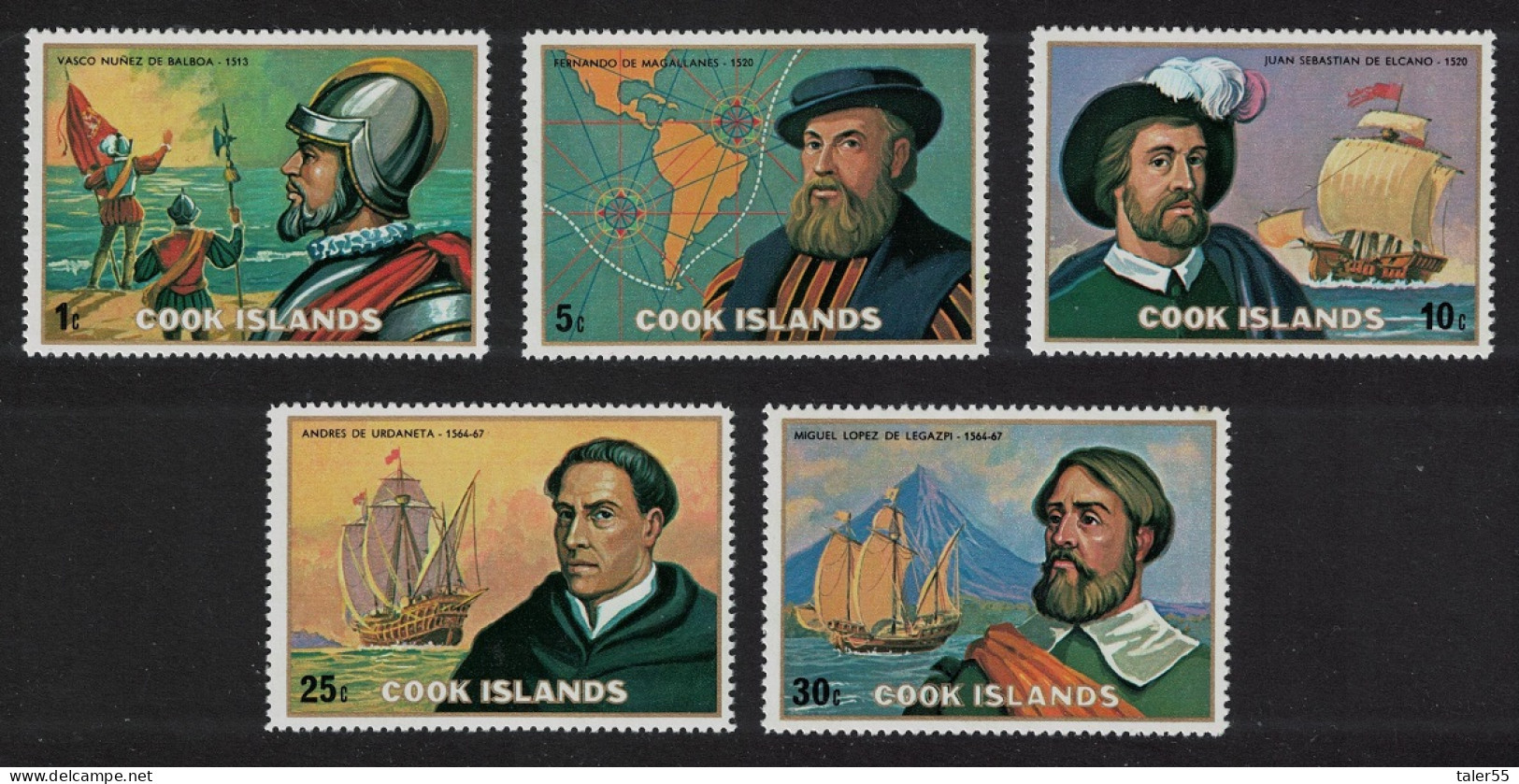 Cook Is. Pacific Explorers Balboa Nunez Magellan 5v 1975 MNH SG#513-517 Sc#C422-C426 - Islas Cook