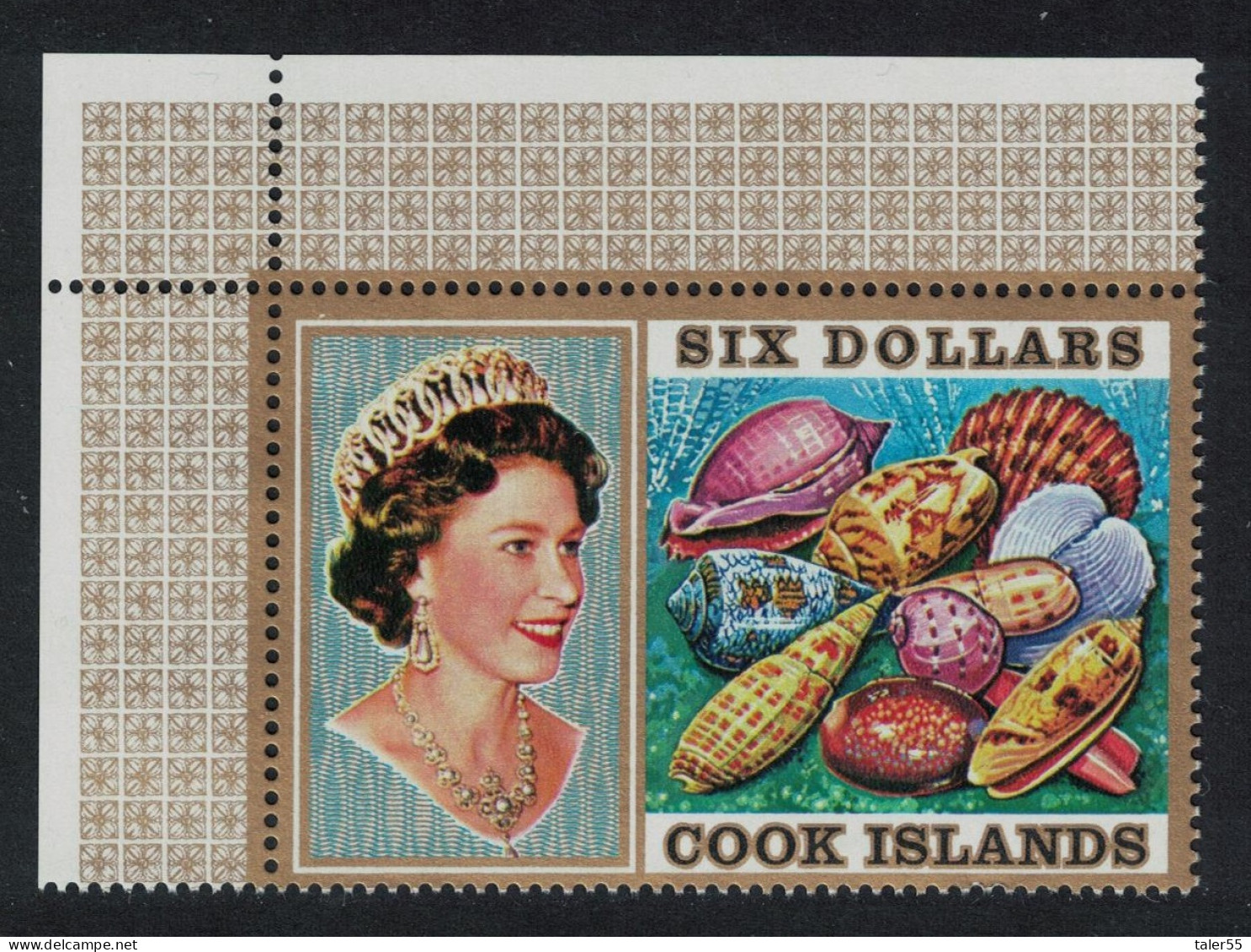 Cook Is. Queen Elizabeth II And Sea Shells $6 Corner 1975 MNH SG#485 - Islas Cook