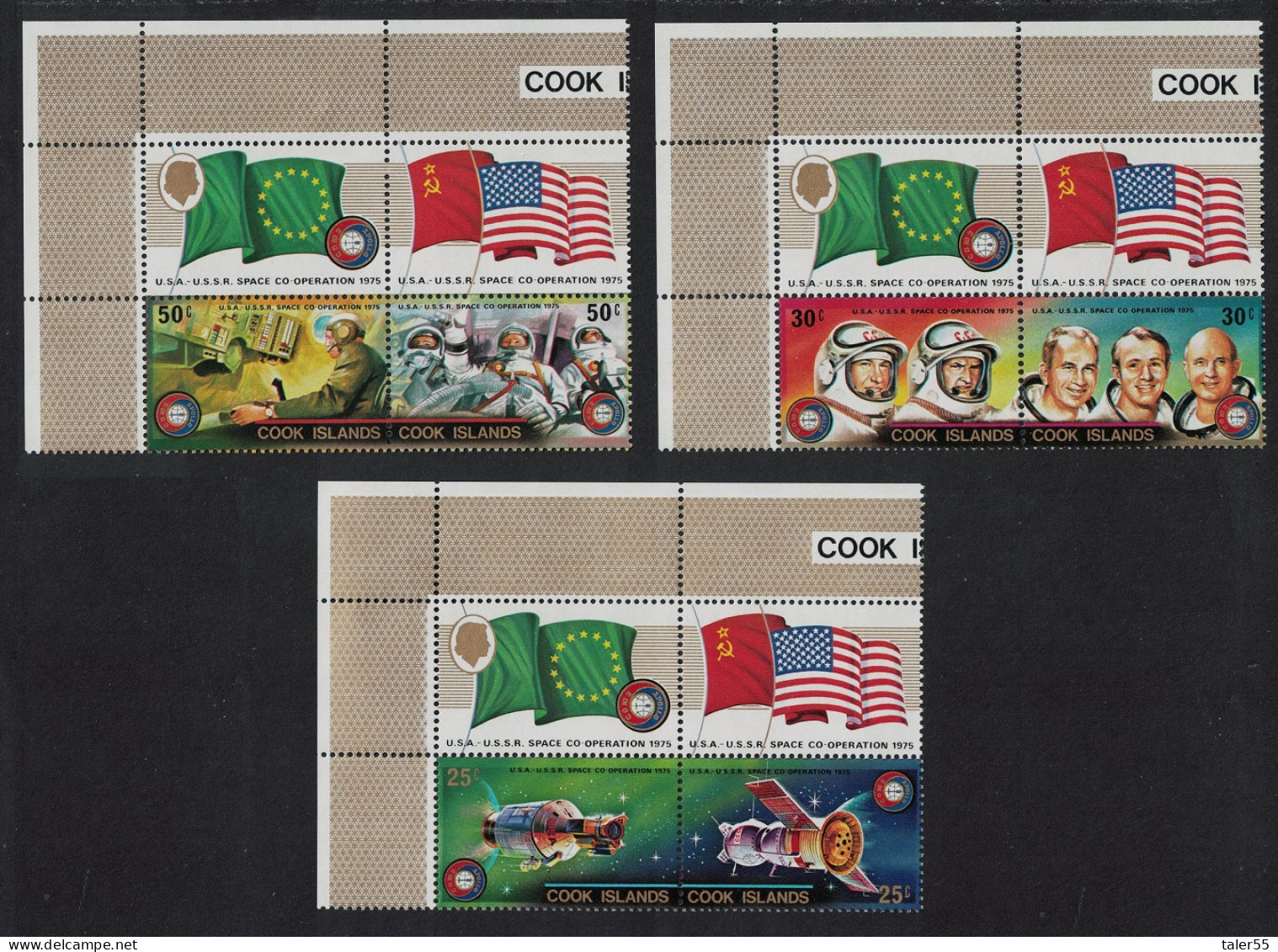 Cook Is. Apollo-Soyuz Space Project 3 Pairs Labels 1975 MNH SG#518-523 - Islas Cook