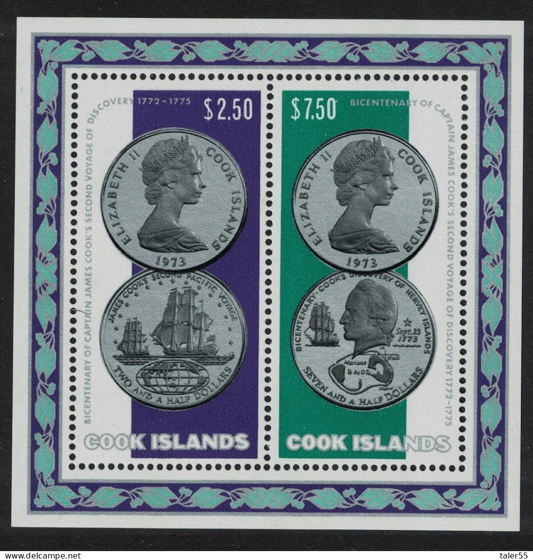 Cook Is. Captain Cook's Second Voyage Of Discovery Coins MS 1974 MNH SG#MS494 - Islas Cook