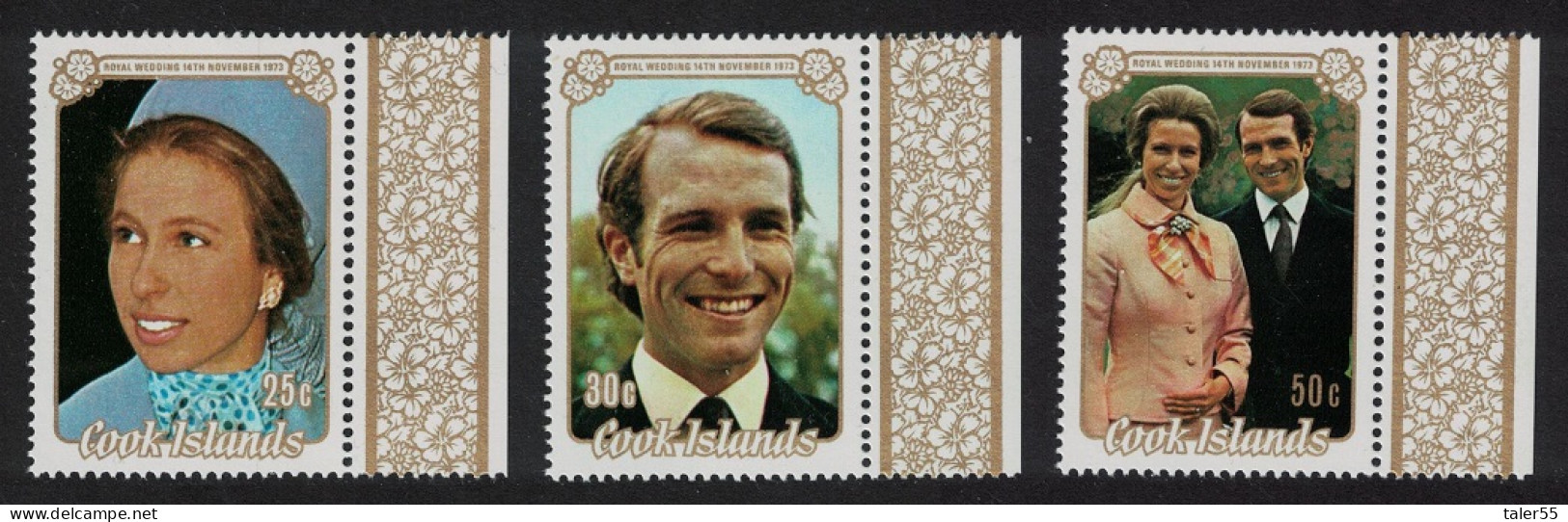Cook Is. Princess Anne Royal Wedding 3v Margins 1973 MNH SG#450-452 - Islas Cook