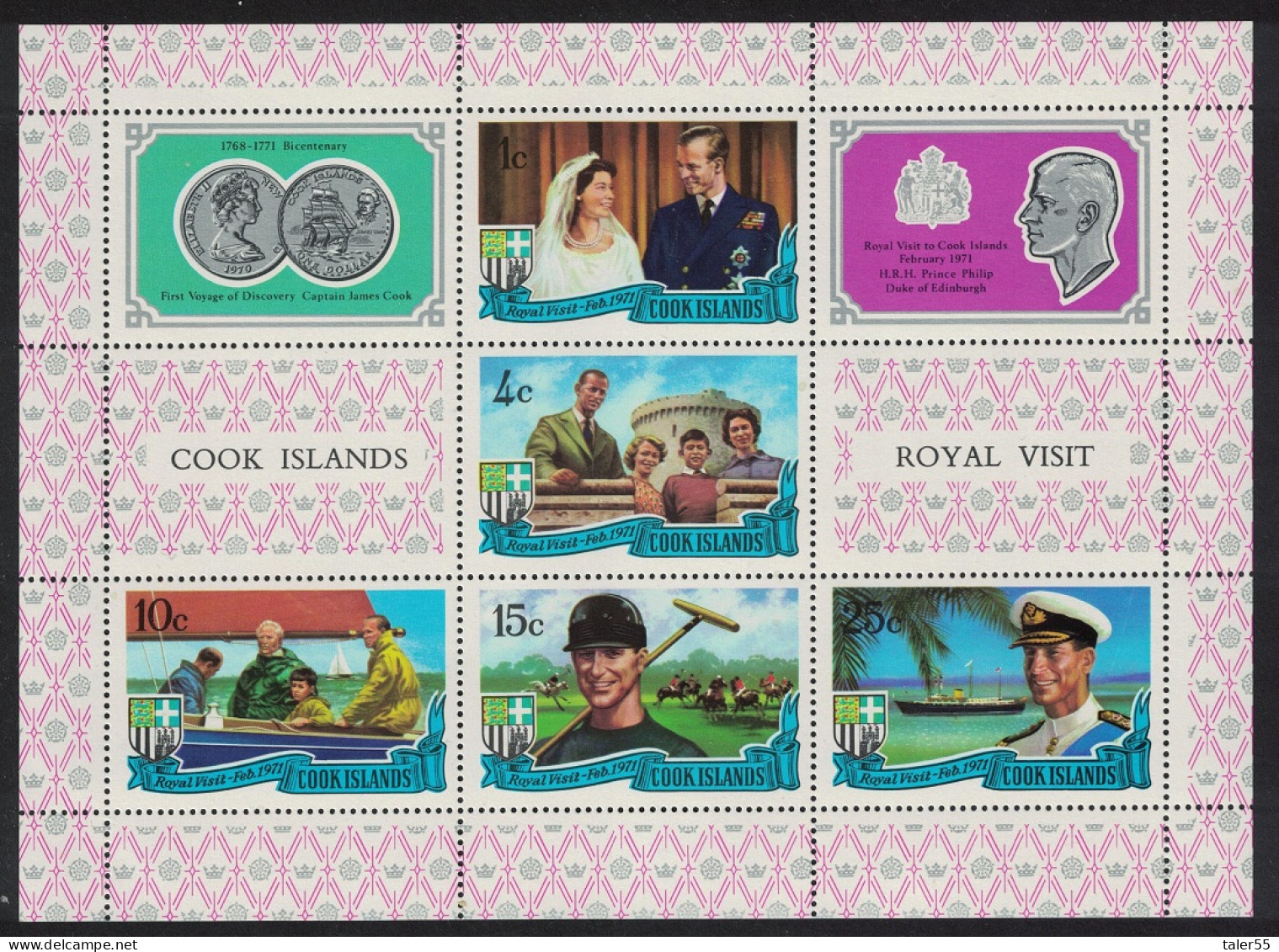 Cook Is. Coins Royal Visit Of Duke Of Edinburgh MS 1971 MNH SG#MS350 MI#Block 9 Sc#297-301 - Islas Cook